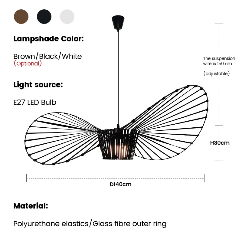 Modern Designer Art LED Chandeliers Retro Hanging Pendant Light for Living Dining Room Kitchen Suspension Straw Hat Lamps