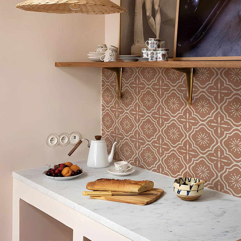 Flora Moroccan Tile Stickers Peel and Stick Self Adhesive Decorative for Wall，Vinyl Backsplash Floor Tile Decals set for 10pcs