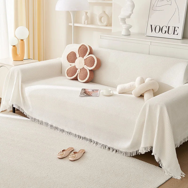 Sofa Towel  with Full Coverage Ins Cream Wind Cotton Yarn Camping Blanket Sofa Cushion Cover All  Season Universal All Inclusive