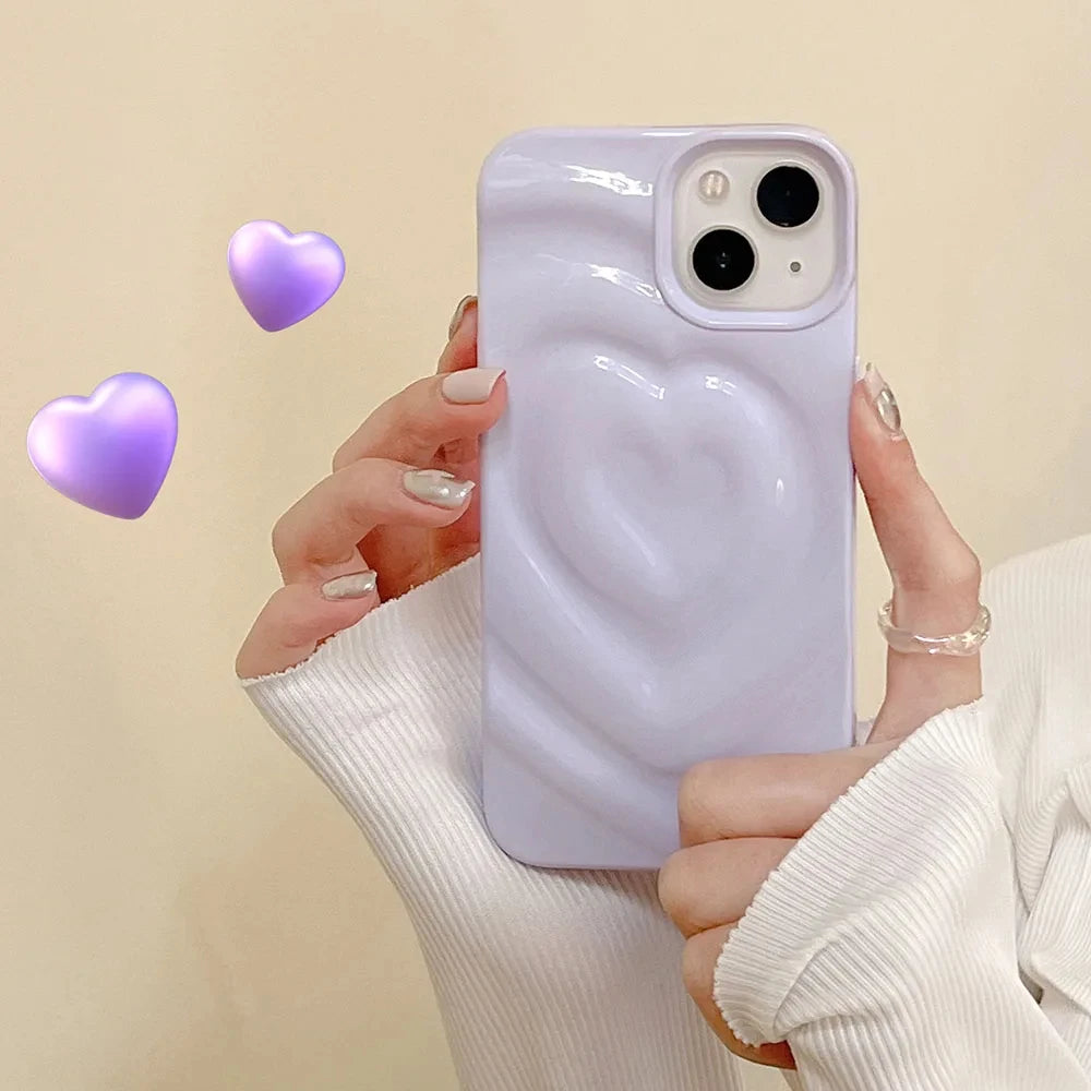 INS Glossy Love Heart Phone Case For iPhone 15 14 Pro Max 13 12 11 Pro Max Cute Fashion Soft Silicone Bumper Shockproof Cover