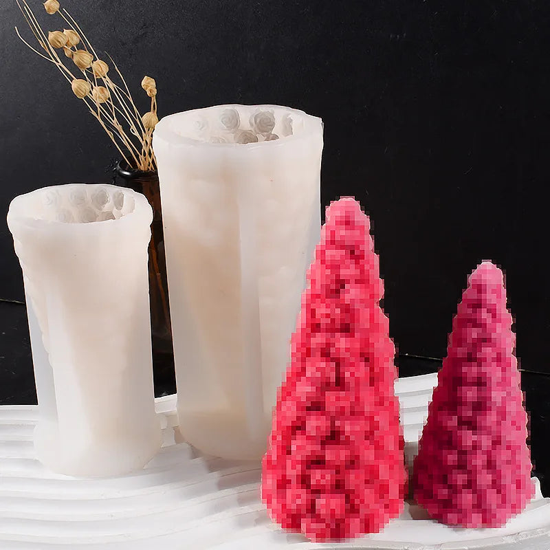 New Mould Rose Christmas Tree Candle Molds Rose Flower Conical Incense Stone Christmas Tree Ornament Silicone Mold