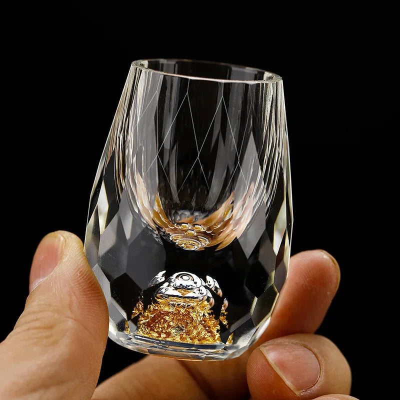 Luxury Crystal Glass Vodka  Sake Shochu Glass Bar Liqueur Double Bottom Gold Foil Glass Tea Cup High-end Gifts Hard Liquor