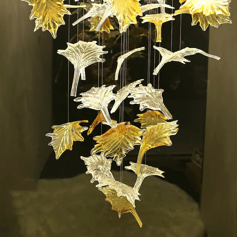 Modern Large scale project chandelier hotel villa Stairs Living Room maple leaf art decorative Hanging Lamp Lustre customization