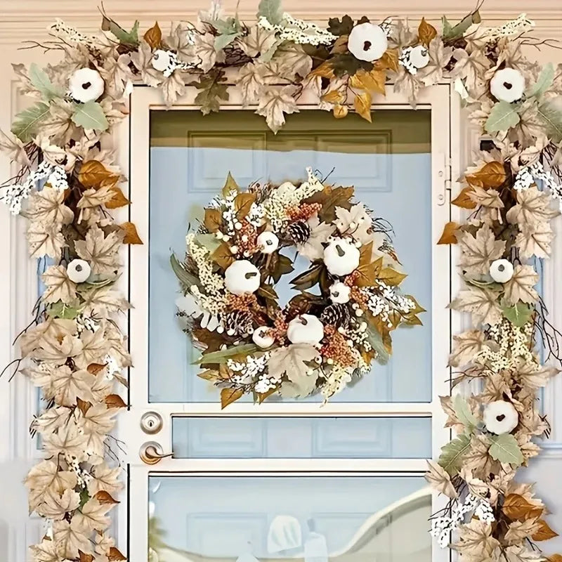 Artificial Maple Leaves Garland Pumpkin Fake Plants Autumn Fall Home Decoration Thanksgiving Halloween Christmas Wedding Decor