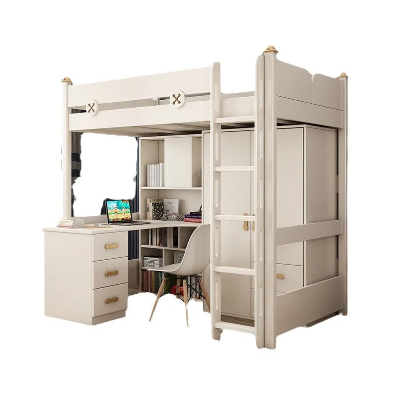 Bed and Desk Integrated Adult Combined Bed Bunk Bed with Wardrobe Elevated Bed Children's Bed Two-storey High and Low Bunk Bed