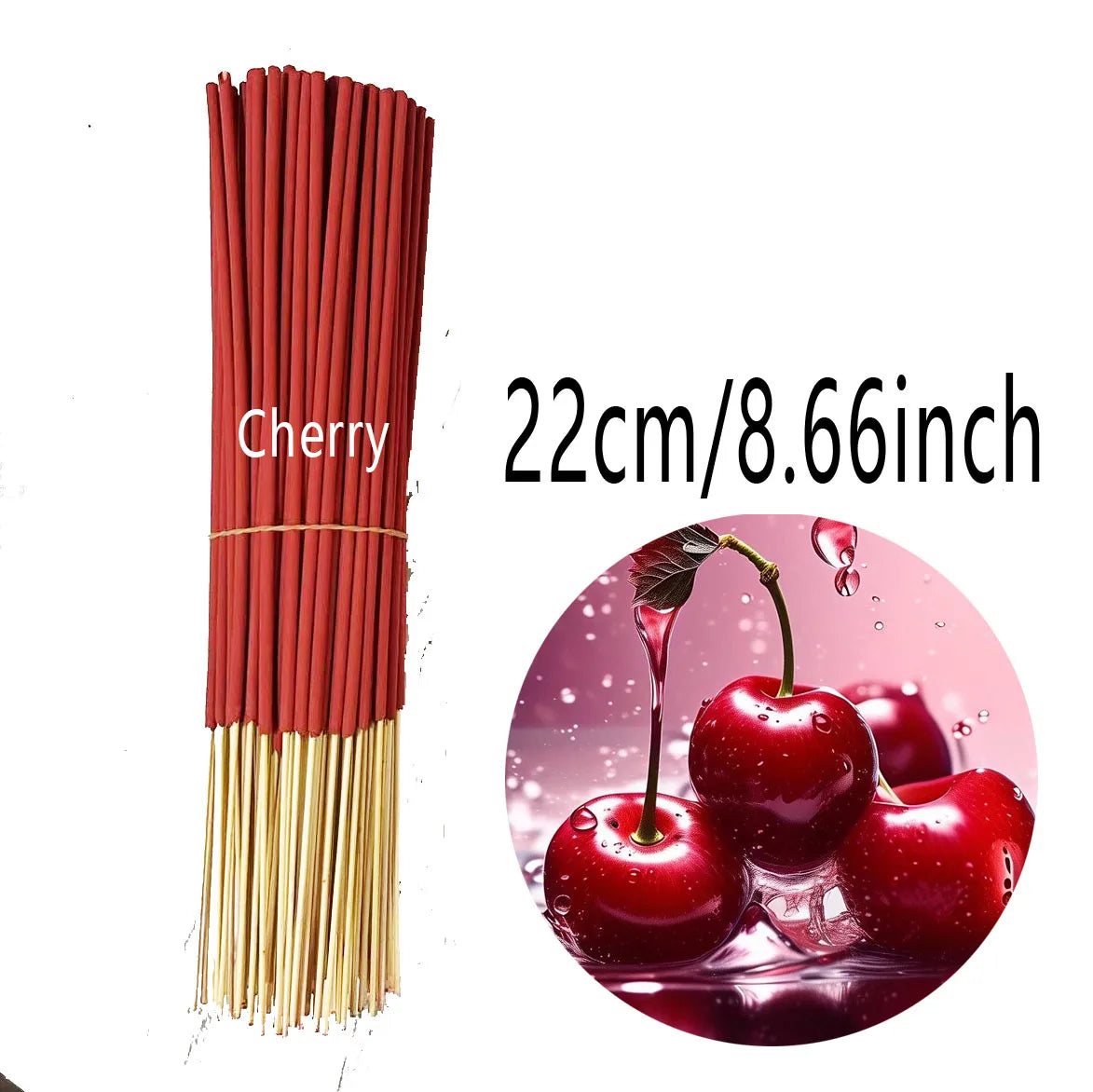 Handmade Cherry Fragrance Incense Sticks - 22.0cm Long-Lasting Artificial Wooden Incense, Safe and Non-Irritating for Indoor and Outdoor Use, Feather-Free Yoga and Meditation Decoration, Suitable for Camping, Travel, Courtyar
