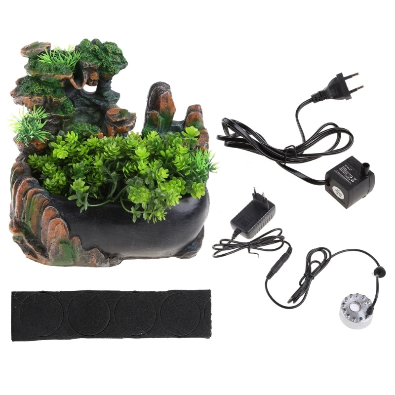 Indoor Desktop Small Rockery Fountain Waterfall with Atomization Resin Ornament