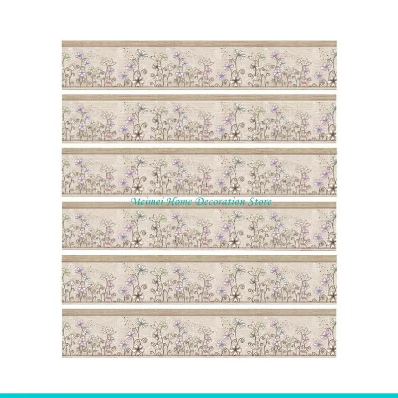 H7BF 6Pcs Floret Tile Floor Stair Sticker Bathroom Kitchen Decor Waterproof Decals Adhesive Art Wallpaper