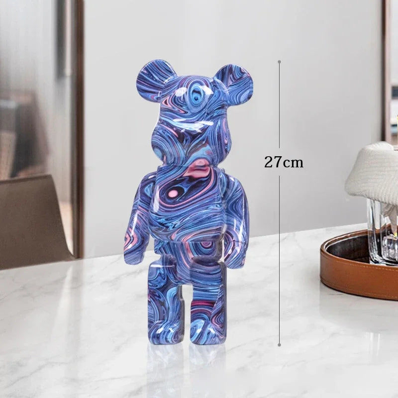 27cm Graffiti Bear Statue Paint Block Bear Decor Resin Desktop Ornaments Home Decoration Living Room Bear Floor Sculpture Gifts