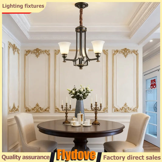European Retro Luxury Pendant Lamp Brass Living Room Lamp Simple Modern Dining Room Bedroom Home LED Ceiling Decoration Lamp