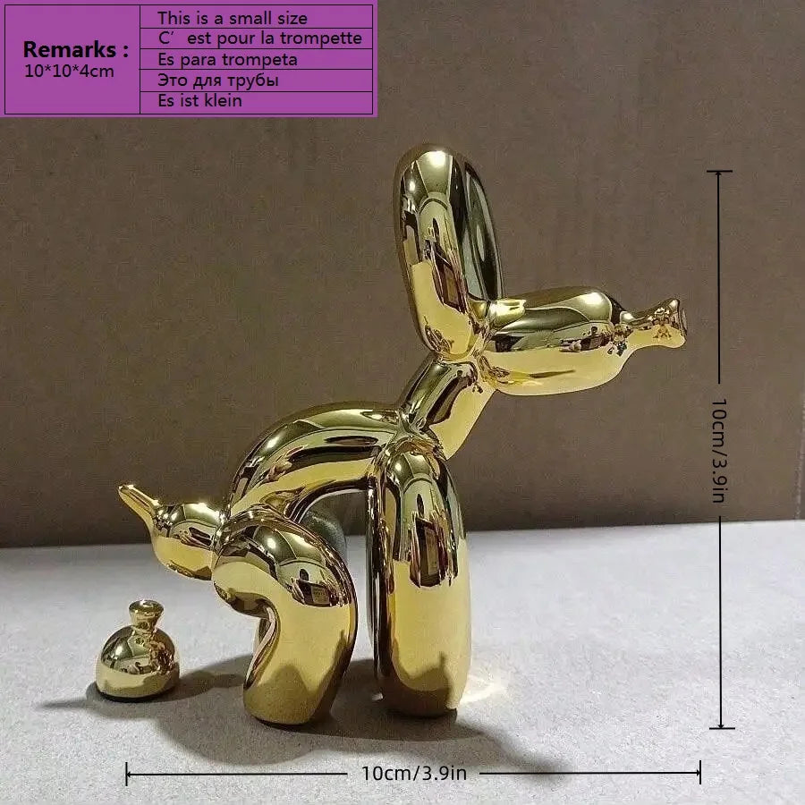 Modern Art Squat Balloon Dog Animal Decorative Statue, Suitable for Interior Living Room Farmhouse Bedroom Office Cabinet Wood