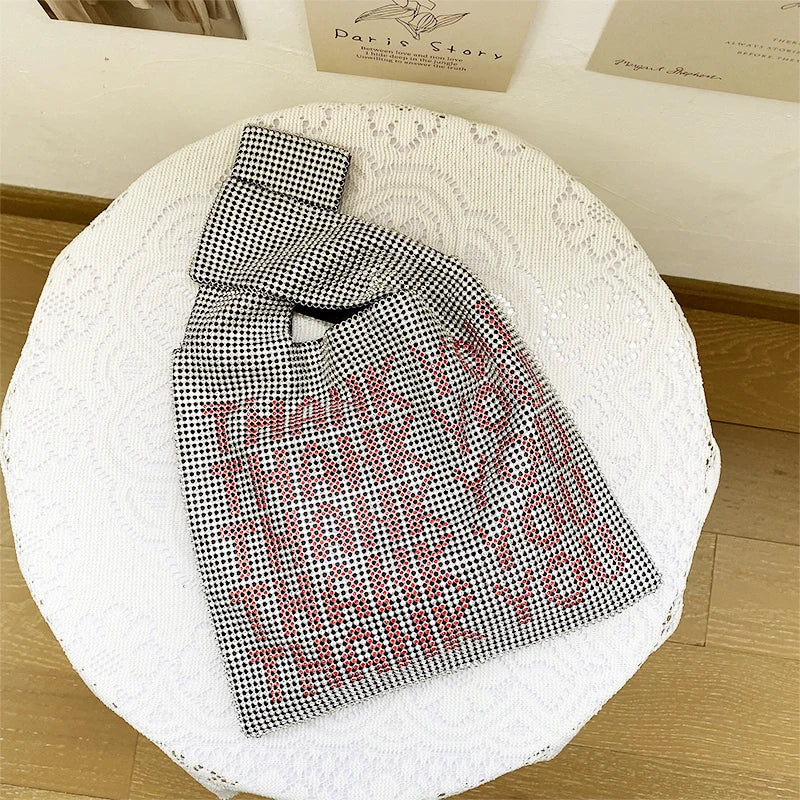 Rhinestones Bling Thank You Vest Bags Women's Clutch Designer Famous Evening Shopping Diamond Party Handbag and Purse Ladies