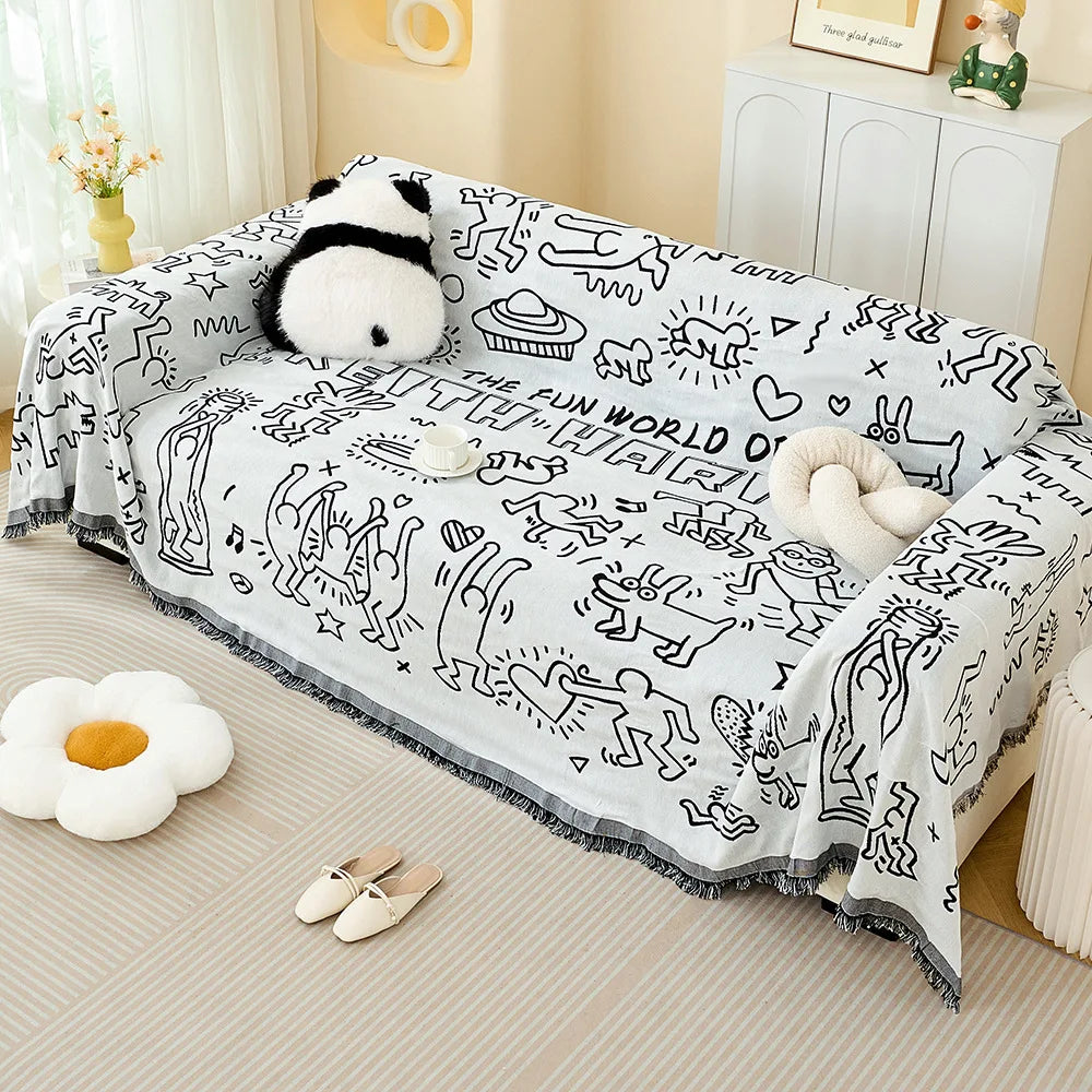 Sofa Towel  with Full Coverage Ins Cream Wind Cotton Yarn Camping Blanket Sofa Cushion Cover All  Season Universal All Inclusive