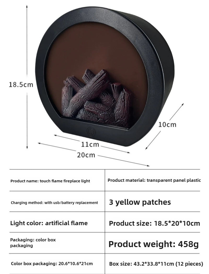 Fireplace Light, Simulated Decorative Night Light, Home Decoration Retro Atmosphere Fireplace LED Charcoal Flame Wind Fireplace