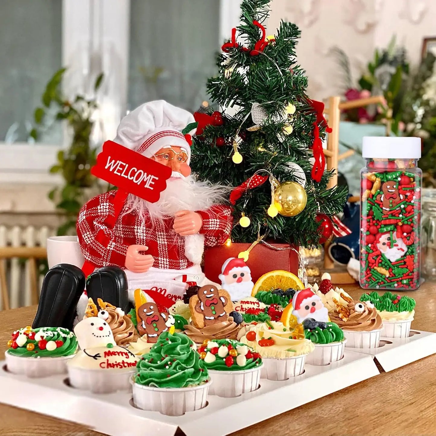 Christmas Sprinkles Mix Christmas Tree Santa Claus Sprinkles Christmas Jimmies Red and Green Sprinkle for  Cookie Baking Decor