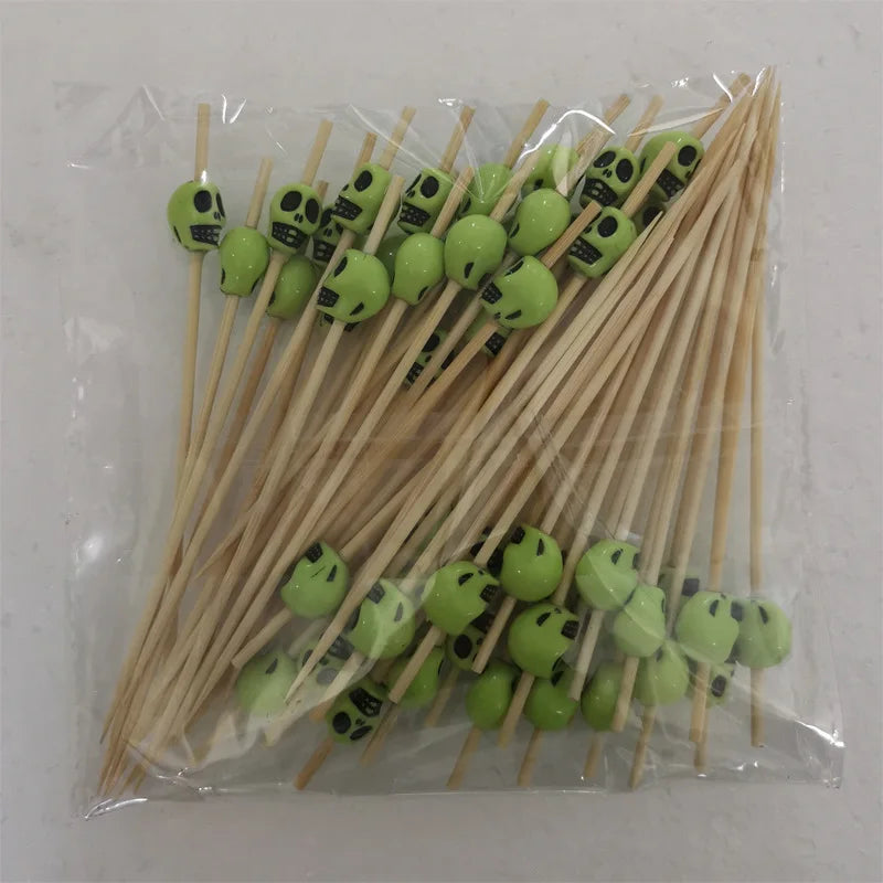 Christmas Decorations Xmas Tree Bamboo Pick Buffet Fruit Fork Party Dessert Stick Cocktail Skewer Disposable Toothpick 50Pcs