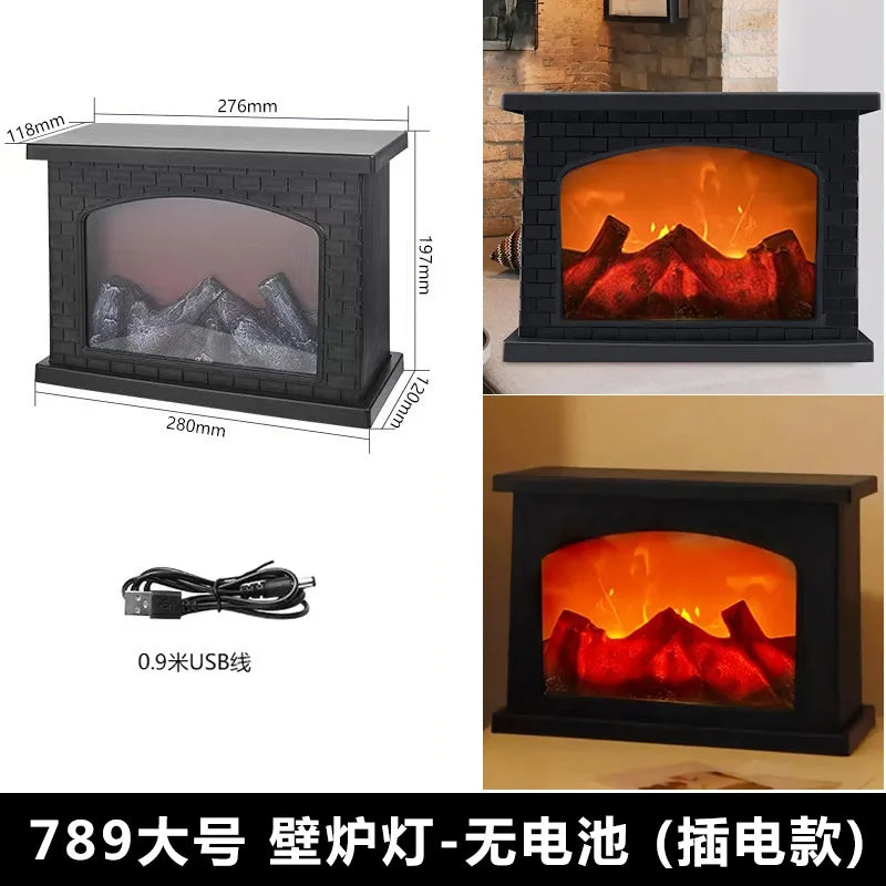 Fireplace Light, Simulated Decorative Night Light, Home Decoration Retro Atmosphere Fireplace LED Charcoal Flame Wind Fireplace