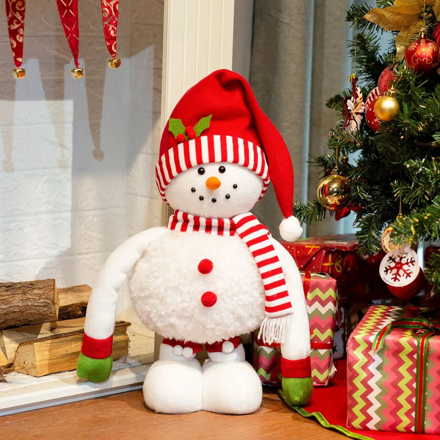 Christmas Red Christmas Hat Snowman Ornament, Christmas Retractable Standing Snowman Decoration Atmosphere Ornament Noel Decor