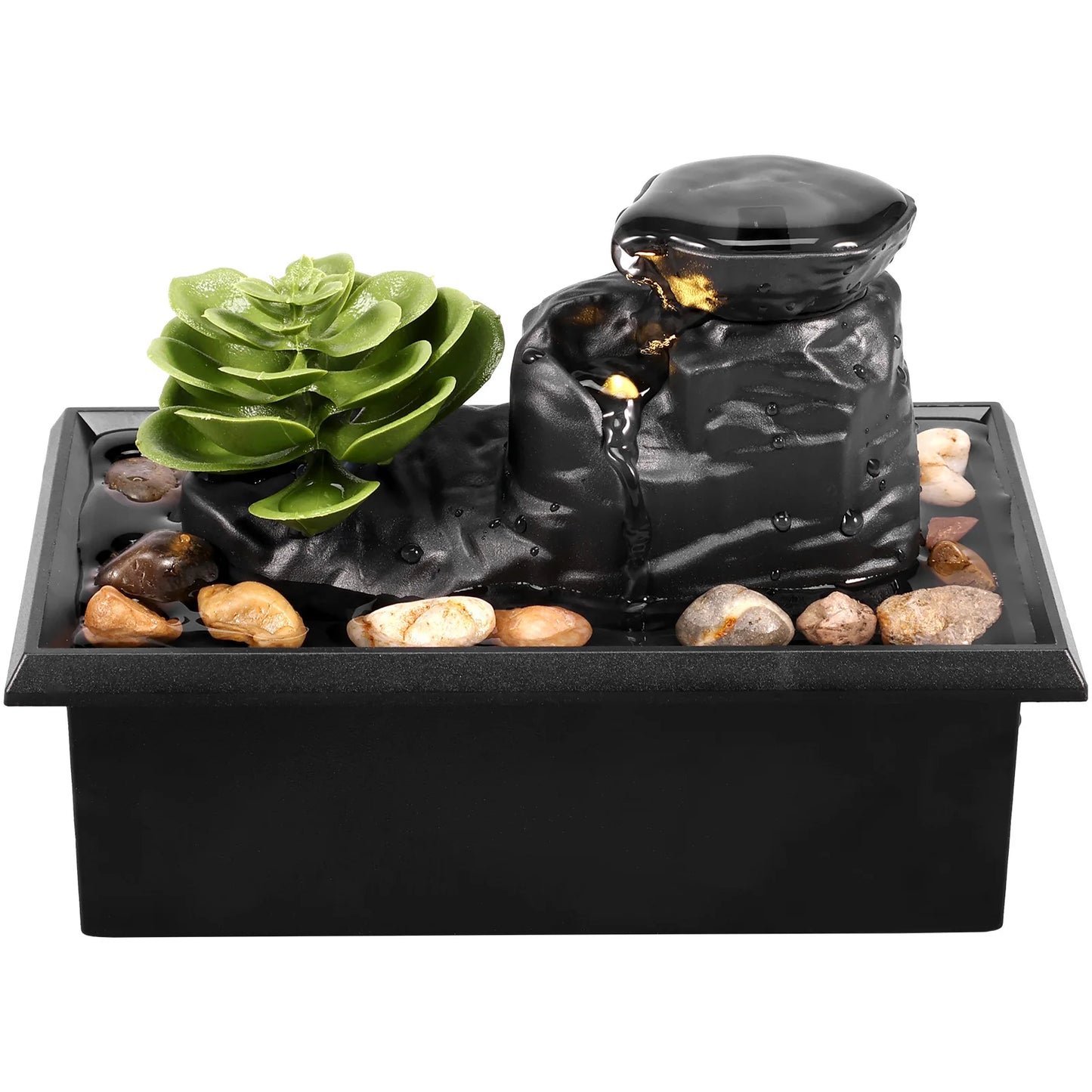 Tabletop Waterfall Home Decor Relaxation Meditation Desktop Fountain with Soft Lights Flowing Water Ornaments Mother's Day Gifts