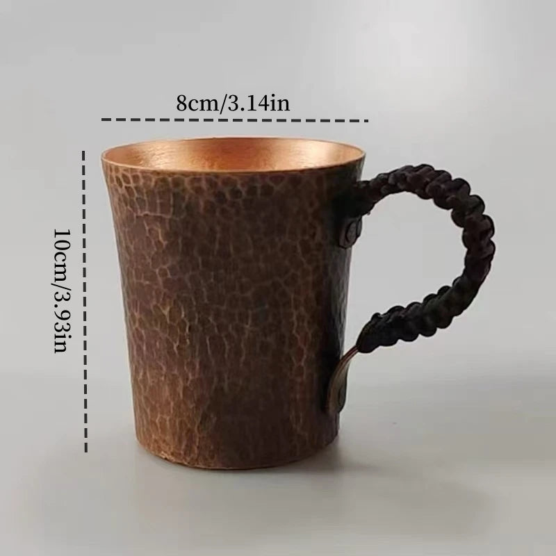 Vintage Pure Copper Coffee Cup,Mug Moscow Mule Tumbler Engraving Hammer Texture Woven Handle 450 ml Beer Mug,Tea Cup Tableware