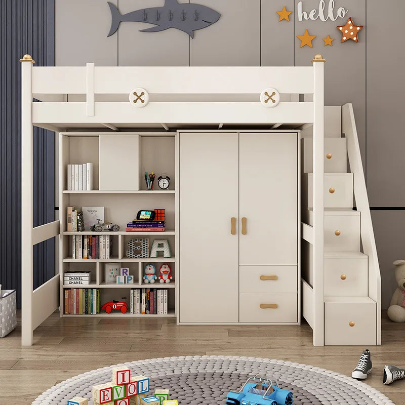 Bed and Desk Integrated Adult Combined Bed Bunk Bed with Wardrobe Elevated Bed Children's Bed Two-storey High and Low Bunk Bed