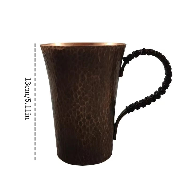 Vintage Pure Copper Coffee Cup,Mug Moscow Mule Tumbler Engraving Hammer Texture Woven Handle 450 ml Beer Mug,Tea Cup Tableware