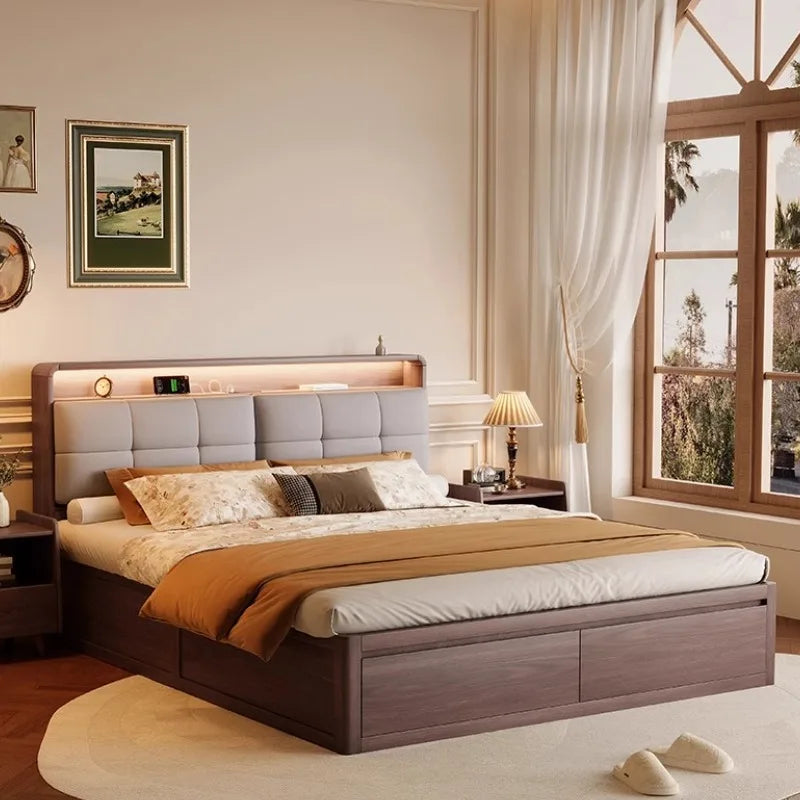 European Wooden Bed Minimalist Modern Storage Space Hotel Bed Lounge Sleeping Women Muebles Para El Hogar Home Furniture