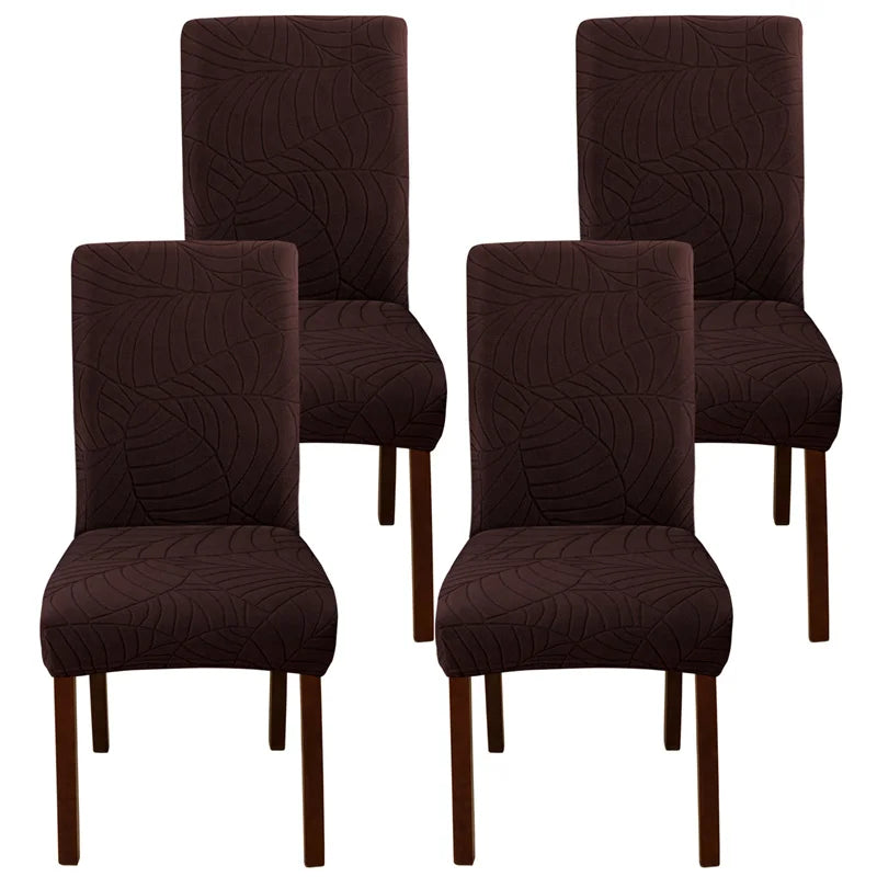 Leaves Jacquard Dining Chair Covers Removable Stretch Universal Chairs Cover Solid Color Seat Covers for Kitchen Hotel Banquet