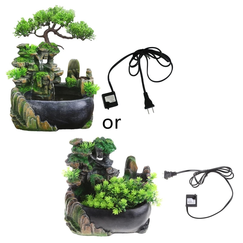 Indoor Desktop Small Rockery Fountain Waterfall with Atomization Resin Ornament