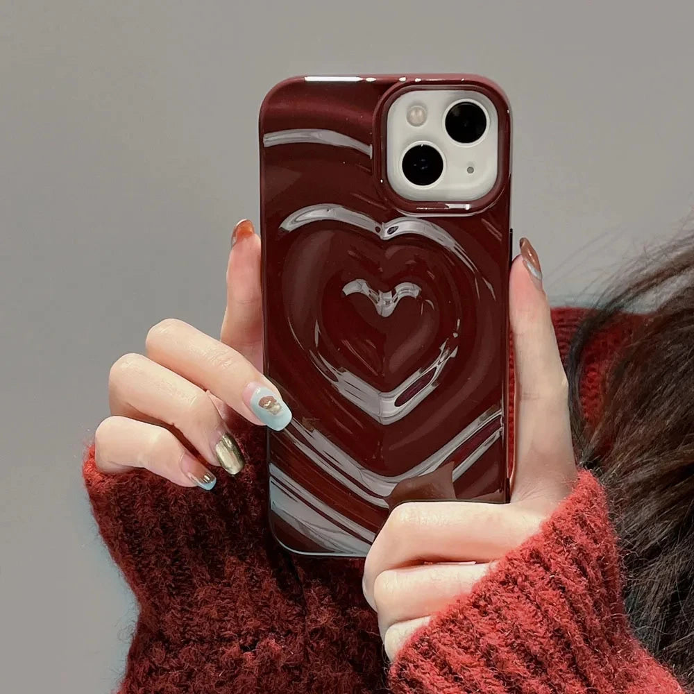 INS Glossy Love Heart Phone Case For iPhone 15 14 Pro Max 13 12 11 Pro Max Cute Fashion Soft Silicone Bumper Shockproof Cover