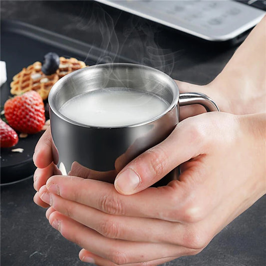 Mugs Stainless Steel 400/300/210ml Sliver Mug Tumbler With Handle And Cover Insulated Milk Mugs for Household Kitchen Supplies