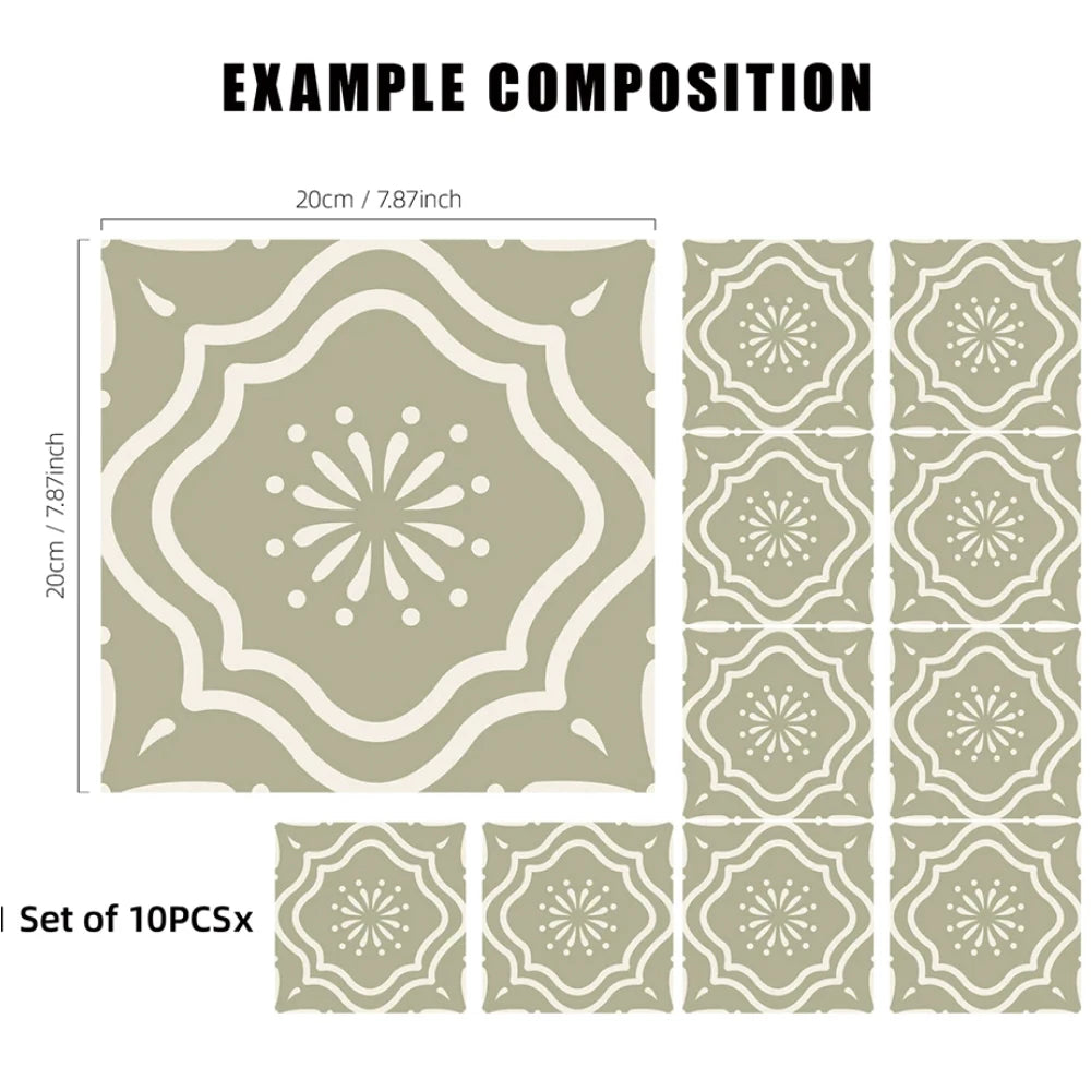 Flora Moroccan Tile Stickers Peel and Stick Self Adhesive Decorative for Wall，Vinyl Backsplash Floor Tile Decals set for 10pcs