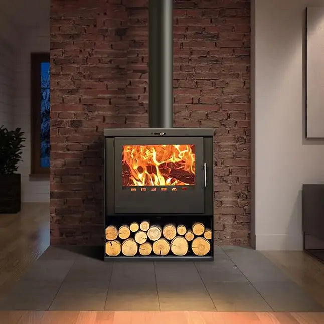 Real Fire Burning Wood Fireplace Winter Room with Stainless Steel Heating Stove Modern Home Rural Villa Style Fireplace