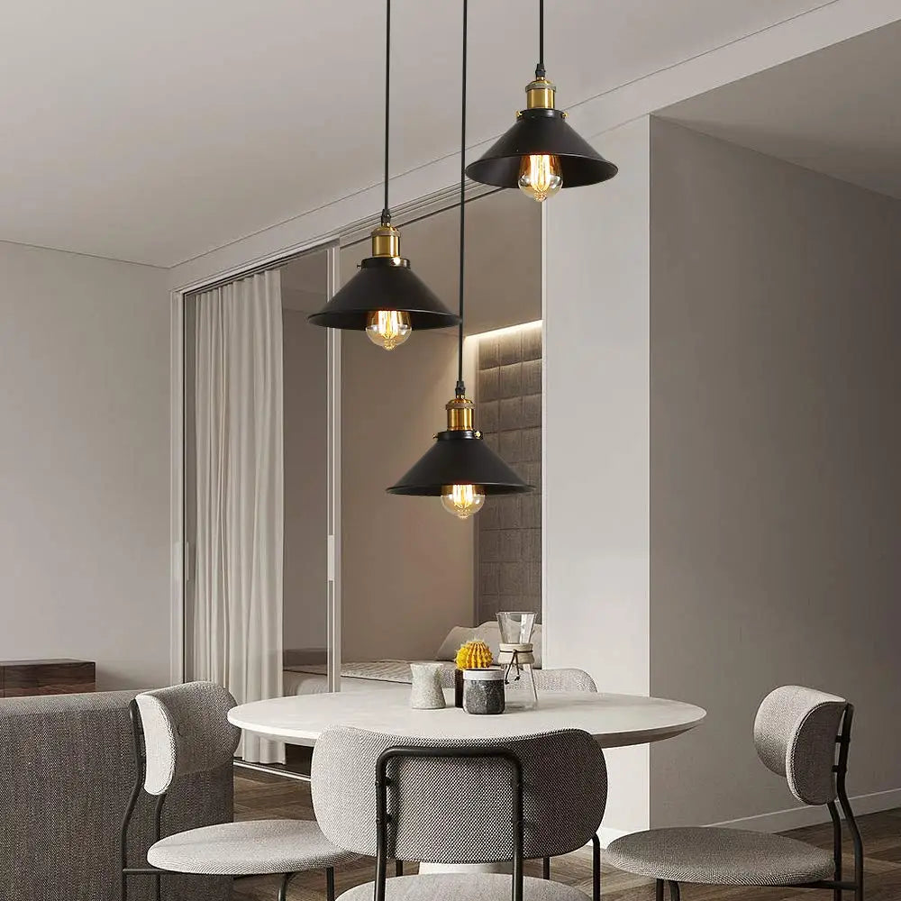 3 Lights Vintage Industrial Pendant Light, Metal Edison Design,Black Metal Hanging Chandeliers,E27 Ceiling Lighting for Kitchen