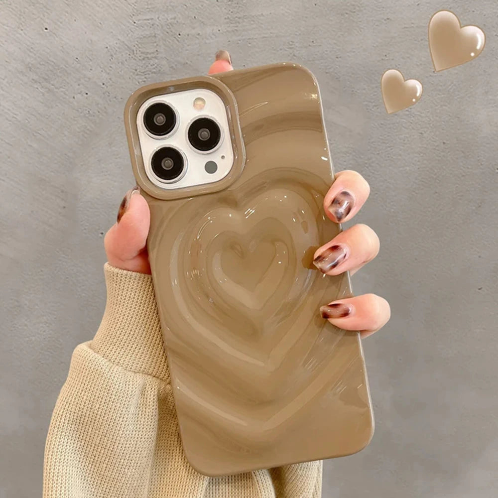 INS Glossy Love Heart Phone Case For iPhone 15 14 Pro Max 13 12 11 Pro Max Cute Fashion Soft Silicone Bumper Shockproof Cover
