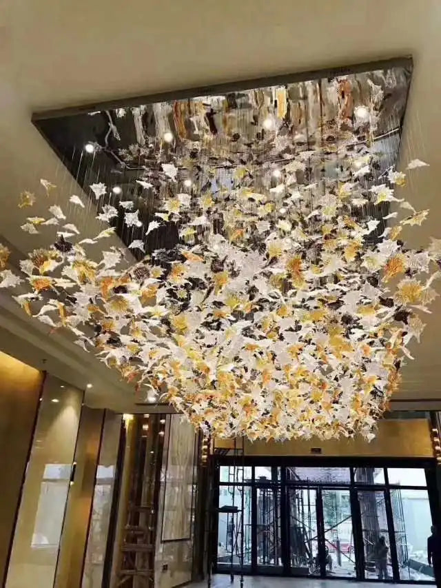 Modern Large scale project chandelier hotel villa Stairs Living Room maple leaf art decorative Hanging Lamp Lustre customization