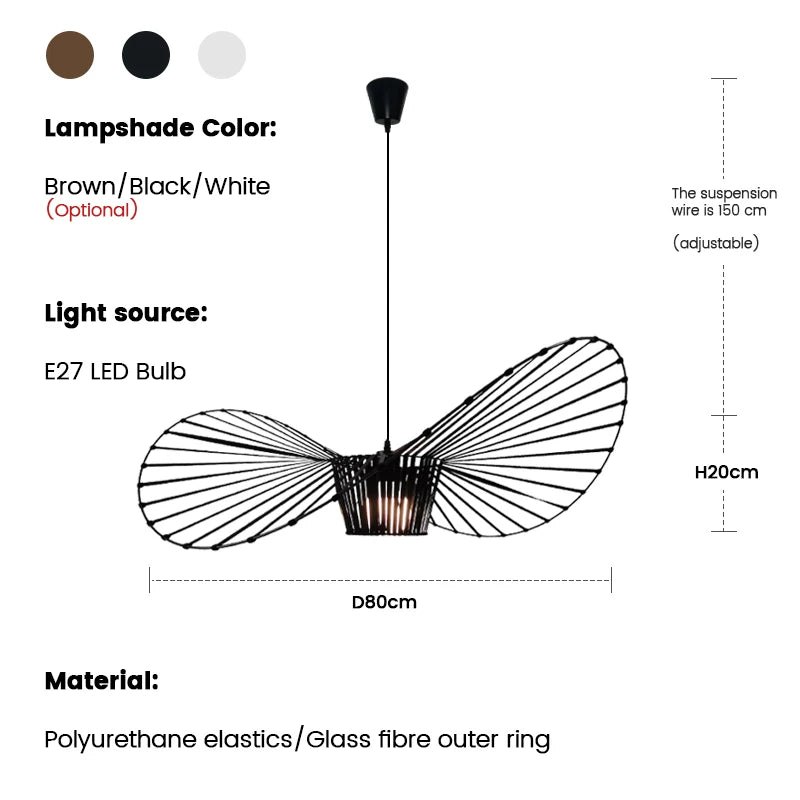 Modern Designer Art LED Chandeliers Retro Hanging Pendant Light for Living Dining Room Kitchen Suspension Straw Hat Lamps