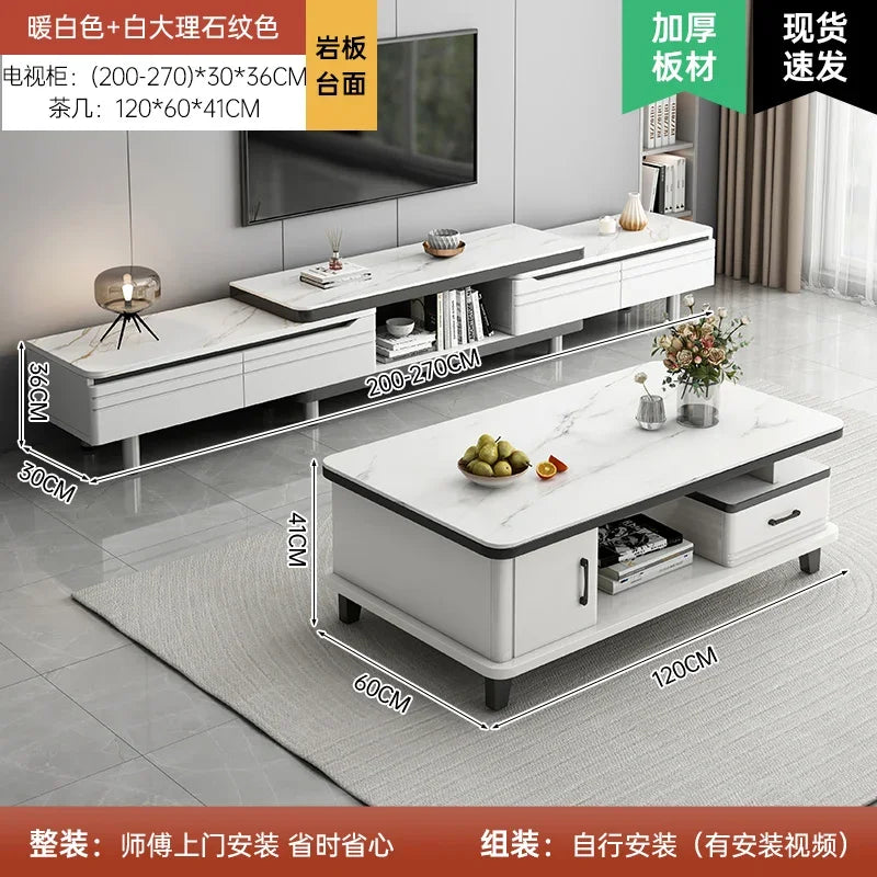 Modern LED TV Stand for Televisions Up Coffee Table Glass Shelves and Drawer Gaming Entertainment Center with Multiple Cabinet