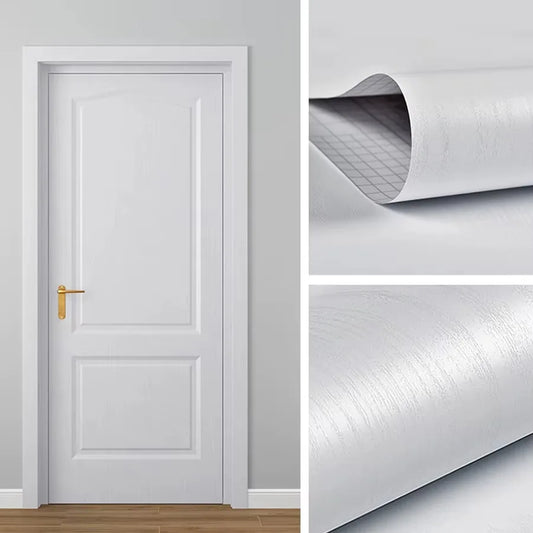 Pure White Wood Grain PVC Wallpaper – Waterproof, Self-Adhesive Vinyl for Cabinets, Furniture, Doors & Walls