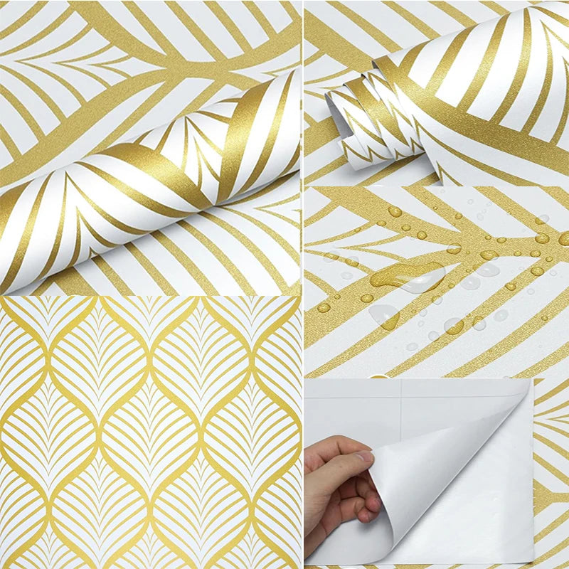 PVC Gold Wallpaper Modern Bohemian Style Vinyl Contact Paper Sheet Self Adhesive Cabinet Home Decoration Removable Vinyl Film