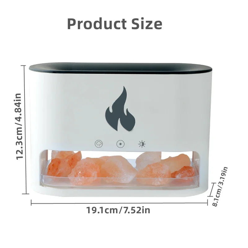 New Fireplace Humidifier Crystal Salt Rock Fire Lamp 7 Color Flame Aroma Volcano Air Humidifier Essential Oil Diffuser for Home