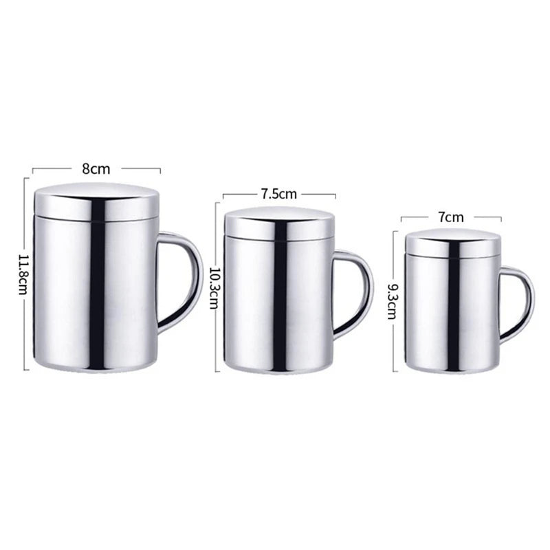 Mugs Stainless Steel 400/300/210ml Sliver Mug Tumbler With Handle And Cover Insulated Milk Mugs for Household Kitchen Supplies