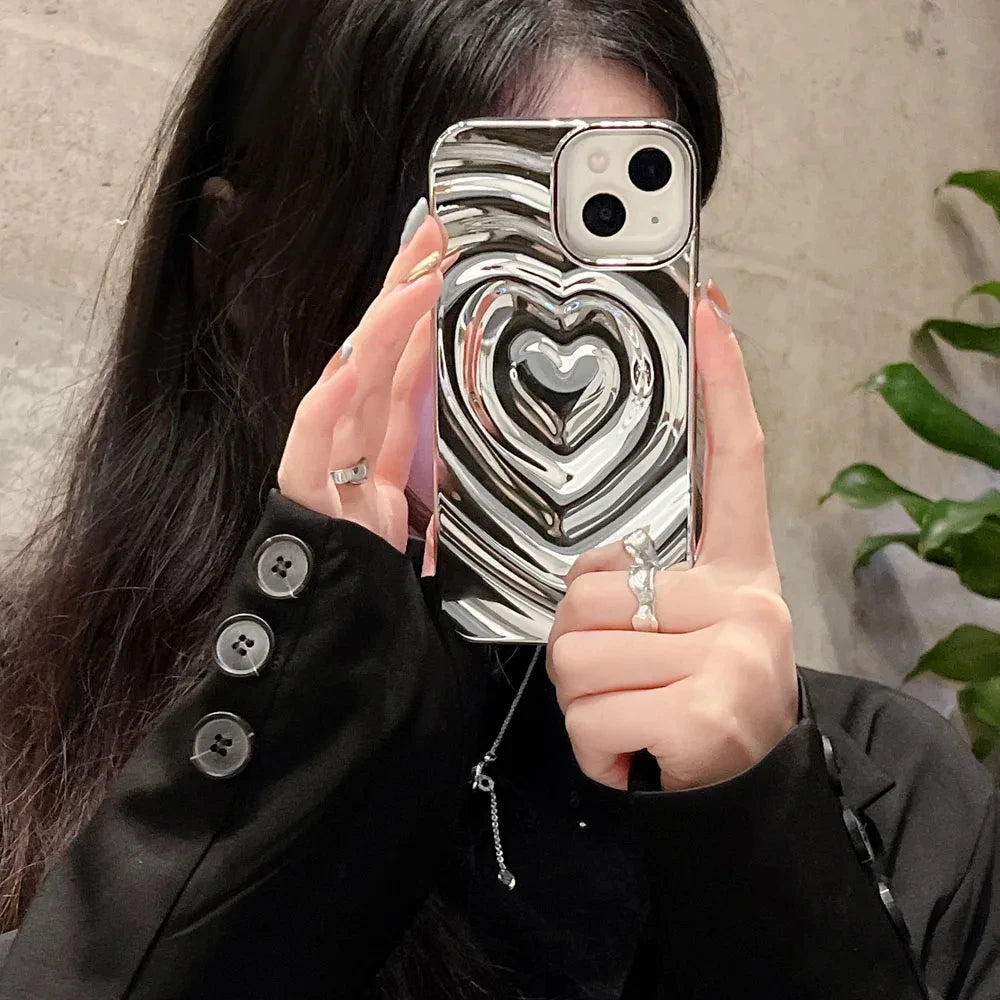 INS Glossy Love Heart Phone Case For iPhone 15 14 Pro Max 13 12 11 Pro Max Cute Fashion Soft Silicone Bumper Shockproof Cover