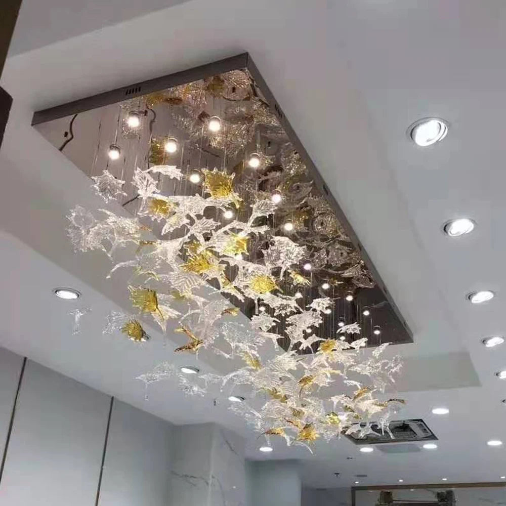 Modern Large scale project chandelier hotel villa Stairs Living Room maple leaf art decorative Hanging Lamp Lustre customization