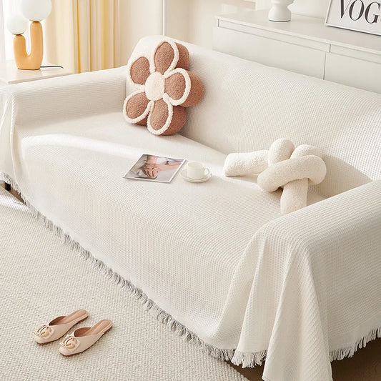 Sofa Towel  with Full Coverage Ins Cream Wind Cotton Yarn Camping Blanket Sofa Cushion Cover All  Season Universal All Inclusive
