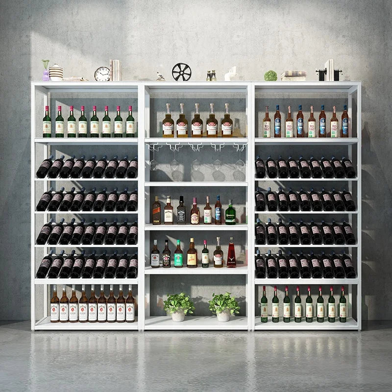 Wine Bottle Household Wine Rack Bar Floor Cabinet Storage Metal Shelf Black White Rack Stand For Wine Display