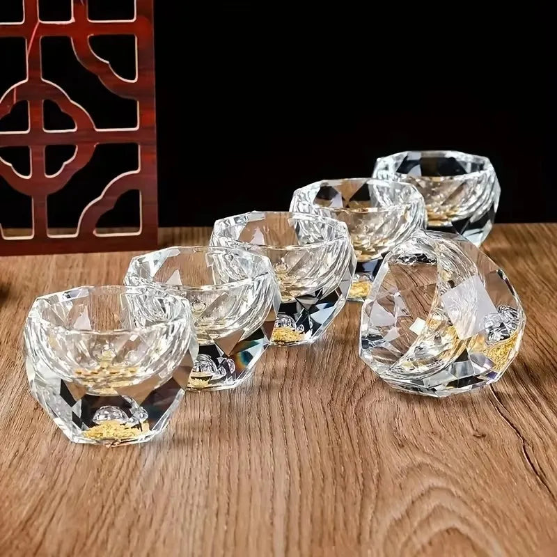 50ml Luxury Crystal Glass Vodka Shot Glass Sake Teacup Glass Bar Liqueur Double Bottom Gold Foil Glass Tea Cup