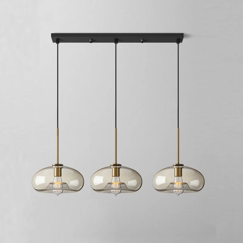 Lamp Modern 3-Light Pendant Light Fixtures, Industrial Hanging Ceiling Lamp With Amber Glass Shade, Vintage Black Pendant Light