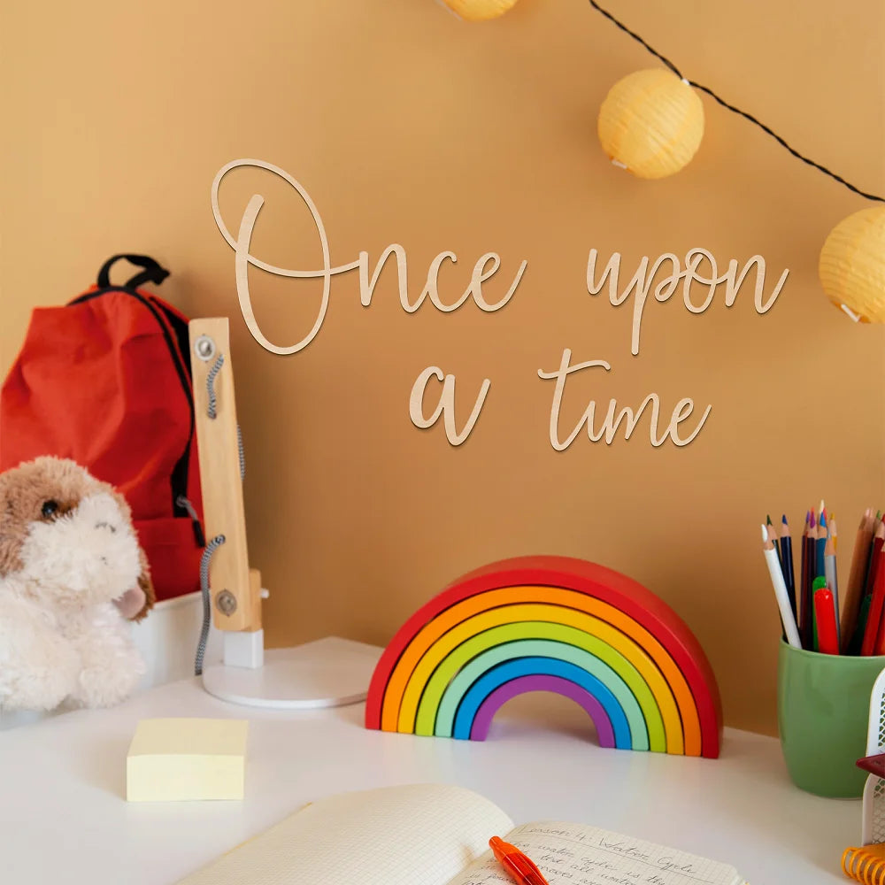 Once Upon A Time Wooden Wall Sign - Nursery, Gaming Room, Bar, Fall Decor, Wall Art, Home & Office Decoration (21.6x13.4cm)