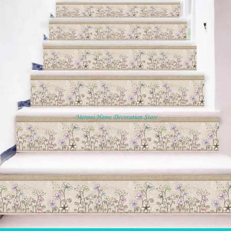 H7BF 6Pcs Floret Tile Floor Stair Sticker Bathroom Kitchen Decor Waterproof Decals Adhesive Art Wallpaper